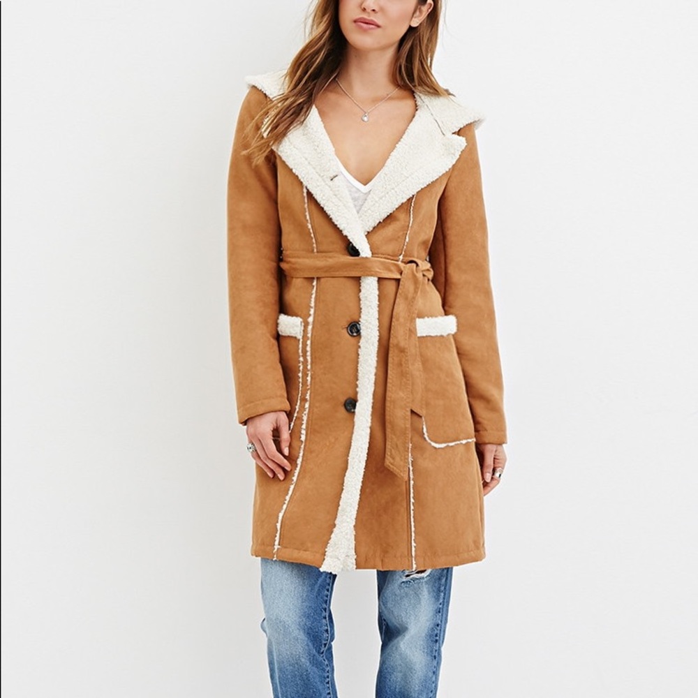 Hooded Suede Shearling Longline Coat